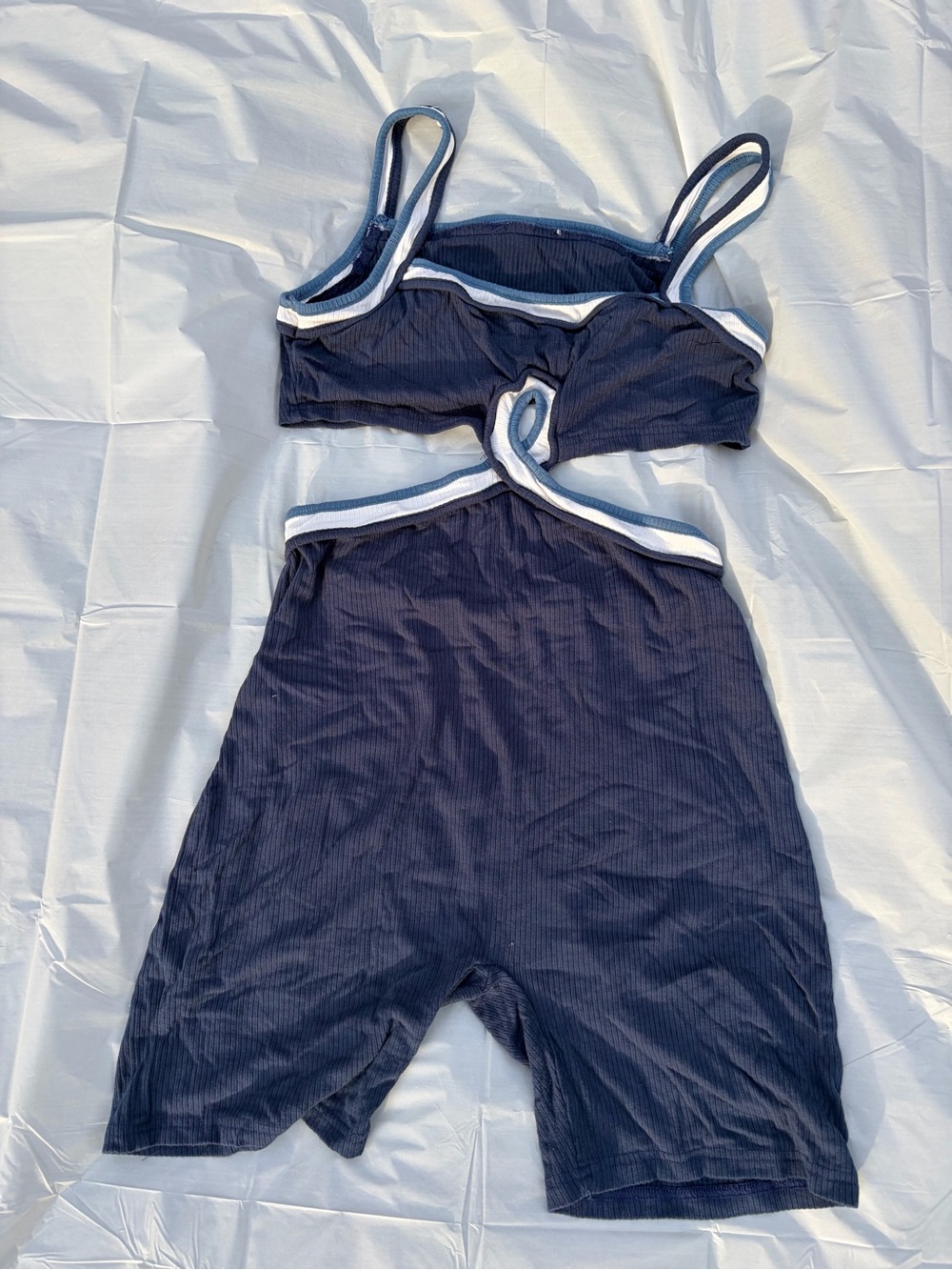 Fashion Nova Navy Romper with White Trim